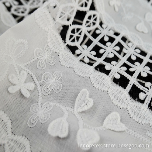 Putih Poliester Woven Bunga Cutwork Lace Embroidery Fabric